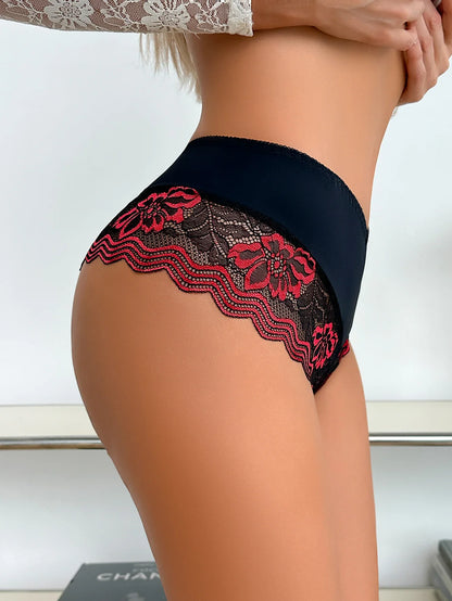 Floral Lace Underwear for Women Sexy Female Panties Low Rise Semi-Transparent Comfortable Lingerie Briefs
