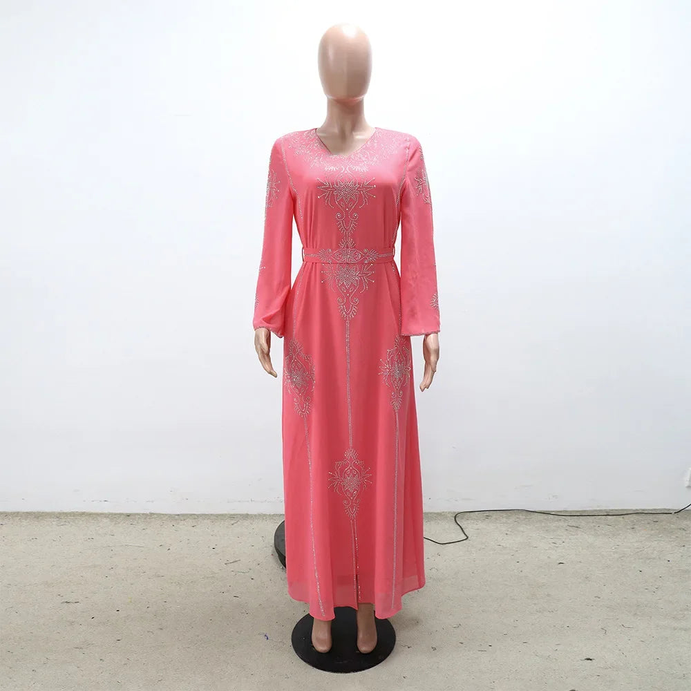 Customized Luxury Abaya Diamonds Muslim Elegant Women Dresses Caftan Moroccan Dubai Kaftan Gown Evening Party Eid Mubarak Jalabi