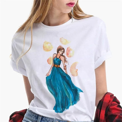Paris Girl Europe and America Fashion Loose Ins White Short-sleeved T-shirt Woman Graphic T Shirts  Harajuku  Women Clothes