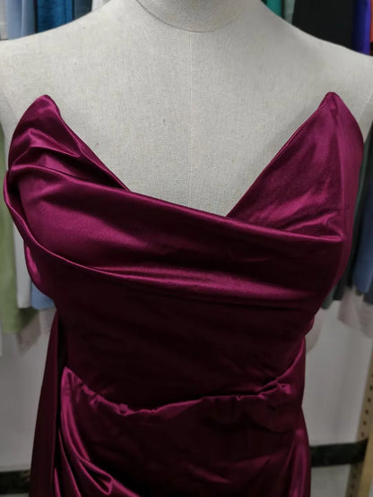 Elegant Strapless Solid Evening Gown Chic Satin Corset Dress for Women V-neck Split Blue Long Dress Lady Summer Party Dress up
