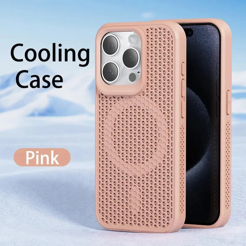 Cooling Heat Dissipation Magsafe Magnetic Phone Case For iPhone 16 14 15 13 12 11 Pro Max Plus Breathable Grid Hard Back Cover