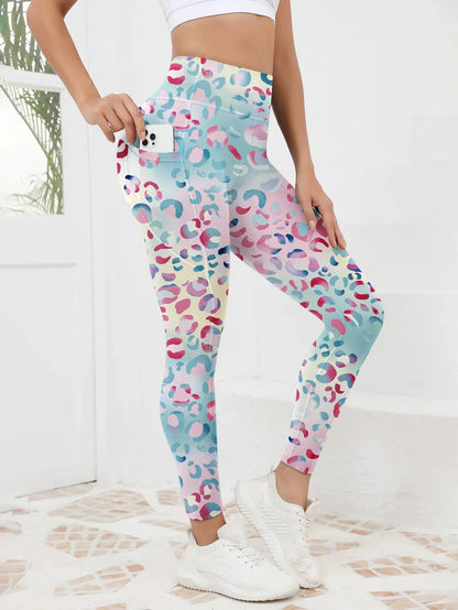 Printed High-Waist Pocket Fitness Pants Women