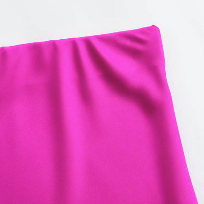 2026 New Women's European And American Style Fashion Silk Satin Texture High Waist Skirt Street Style Elegant Mid-length Skirt