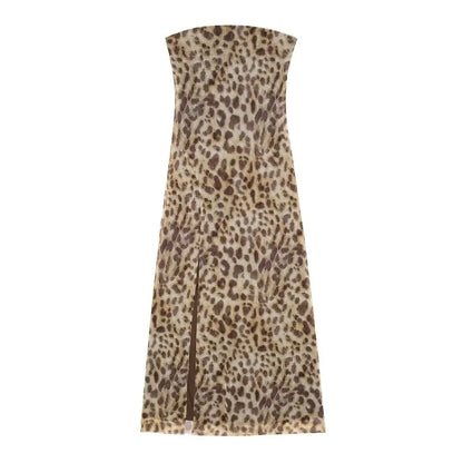 2026 Dress For Women Summer Chic Print Mesh Sleeveless Sexy Side Slit Slim Dresses Wild Beach Resort Style Woman Dress