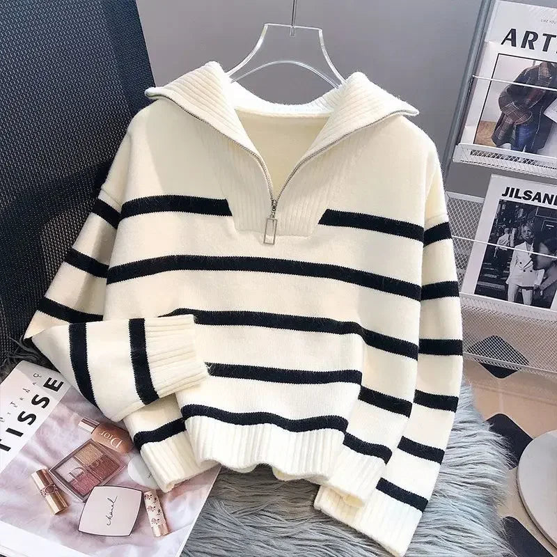Sweater pullover women Spring and Autumn underwear 2026 New zipper stripe underlay short style popular premium sweater female