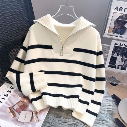 Sweater pullover women Spring and Autumn underwear 2026 New zipper stripe underlay short style popular premium sweater female