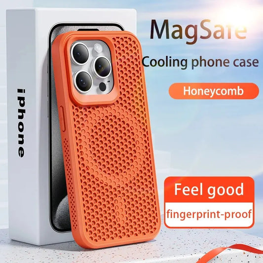 Cooling Heat Dissipation Magsafe Magnetic Phone Case For iPhone 16 14 15 13 12 11 Pro Max Plus Breathable Grid Hard Back Cover