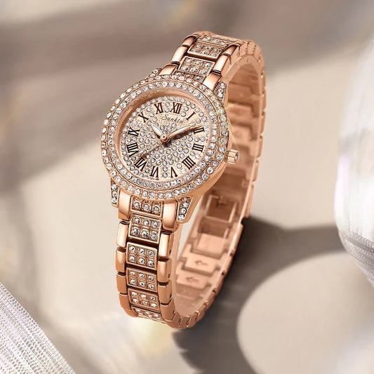 Women's Rose Gold-Tone Crystal Bracelet Watch
