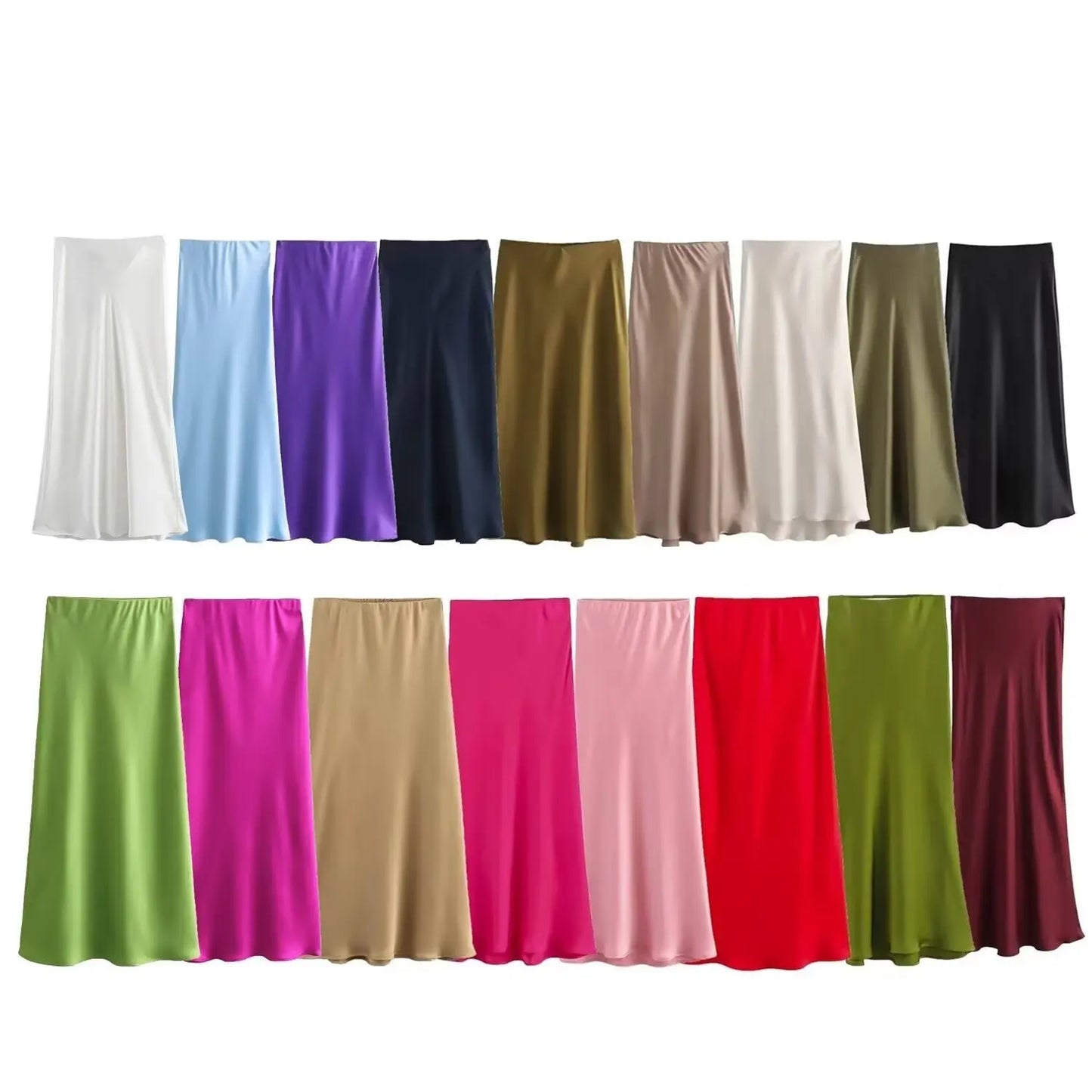 2026 New Women's European And American Style Fashion Silk Satin Texture High Waist Skirt Street Style Elegant Mid-length Skirt