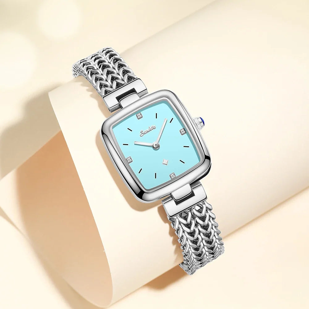 Women's Square Quartz Watch with Braided-Link Bracelet