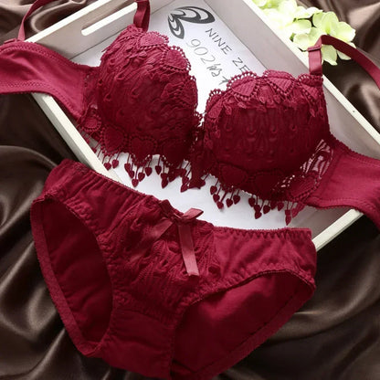 Women Lace Bra Sets Flower Printed Underwear Suit Sexy Lady Ultra-Thin Lingerie Comfortable Push Up Brassiere Outfit