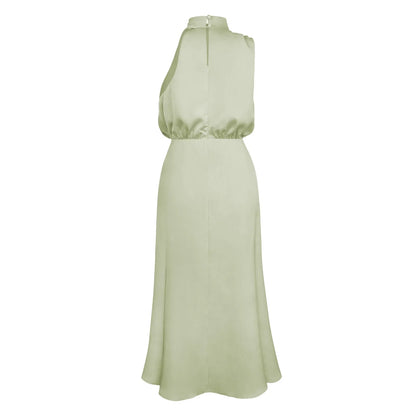 Foridol One Shoulder Turtleneck Tank Satin Women Party Dress Robe Zip Sleeveless Elegant Vintage Folds Women Clothing 2025