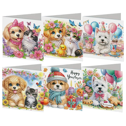 6Pcs DIY Diamond Painting Animal Flower Greeting Card Rinestone Embroidery Arts Craft Cards Kit Birthday Gift for Friend Gift