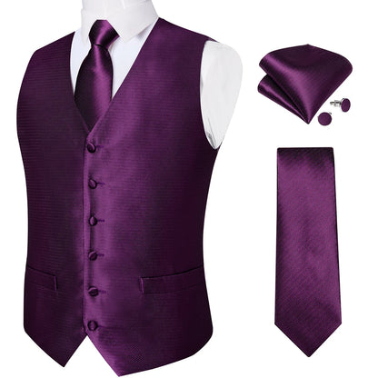 Fashion Light Blue Paisley Silk Vests for Men with Tie Handkerchief Cufflinks Business Wedding Party Waistcoat Tuxedo Vest