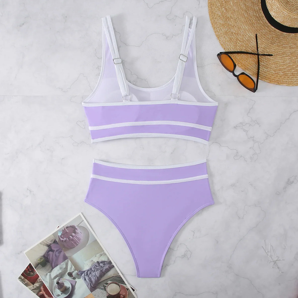 Contrast Binding Bandeau Bikinis 2024 Women Sexy Thong Swimsuit Push Up Swimwear Female Bathing Suit Swimming Summer Beachwear