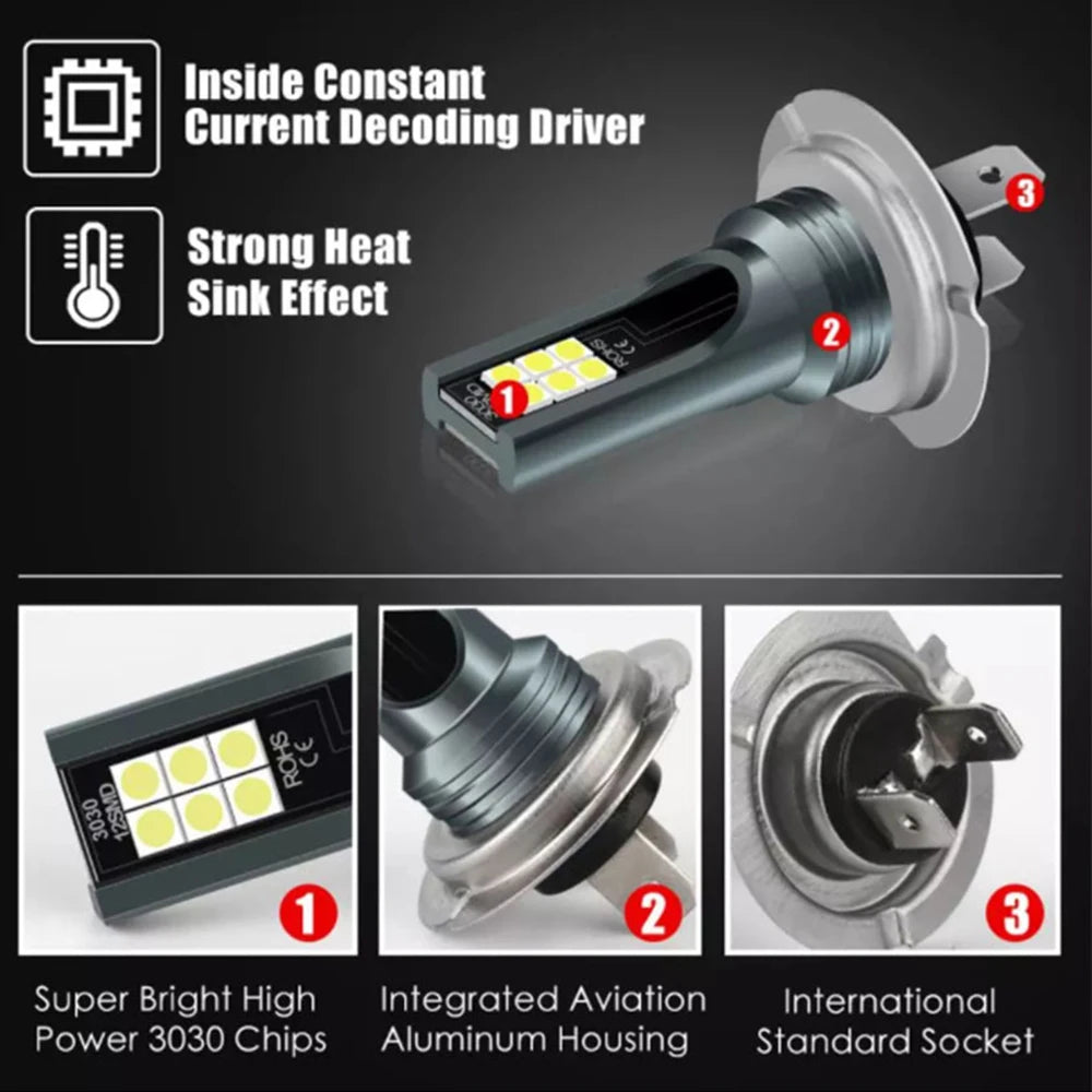 H7 Led Light Bulb Kit Car Fog Light Bulbs 55w Super-Bright 6000k White Led Lights For Vehicles High Power Auto Headlight LED DRL