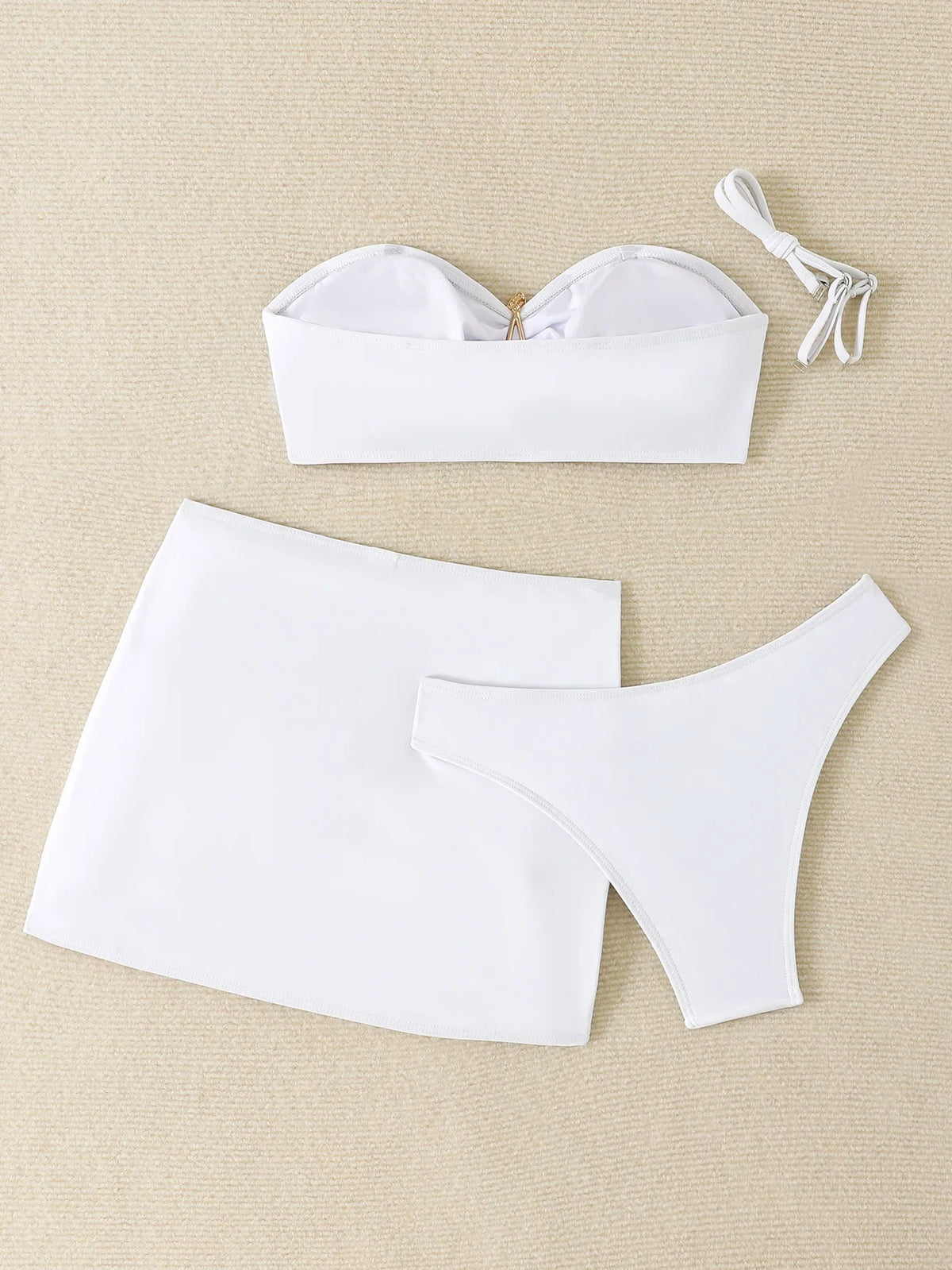New White 3 Pieces Starfish Bandeau Bikini Set Swimsuit Women Swimwear with Sarong Skirts Dress Beach Wear Cut Out Bathing Suit