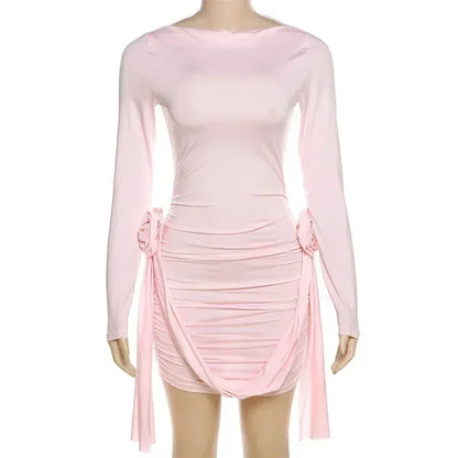 Trendix Long Sleeve Elegant Dress Women Summer Slim Floral Patchwork Mini Dresses Ladies Solid High Street Trendy Vacation Dress