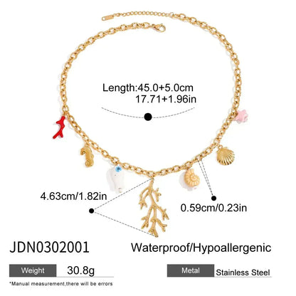 Zora Colorful Summer Holiday Style Conch Pendant Necklace Women's 18K Gold-plated Stainless Steel Multi Charm Fashion Jewelry