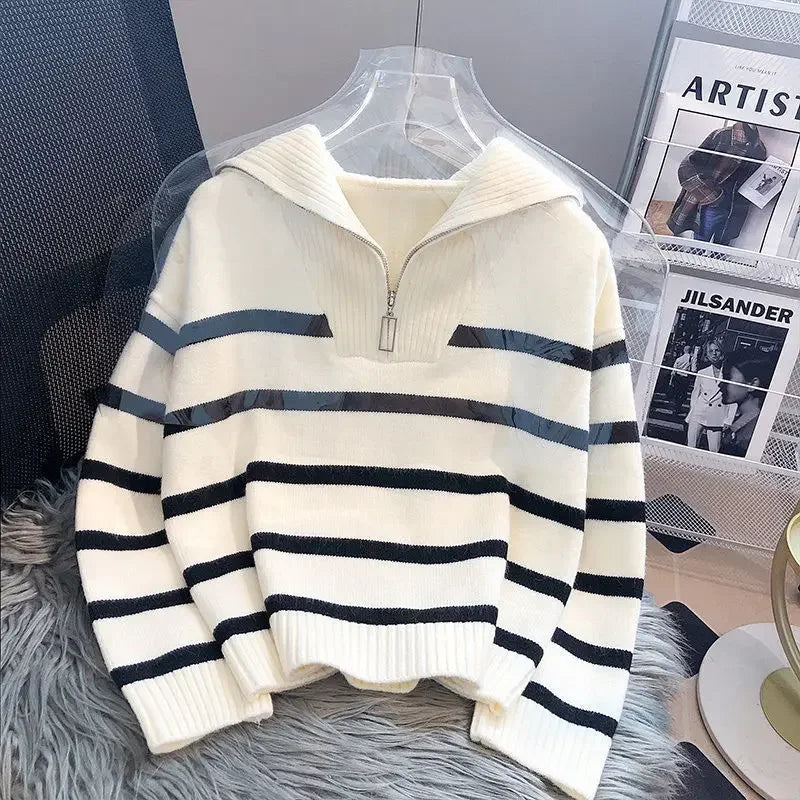 Sweater pullover women Spring and Autumn underwear 2026 New zipper stripe underlay short style popular premium sweater female