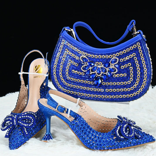 doershow Italian Shoe and Bag Set New 2024 Women Shoes and Bag Set In Italy blue Italian Shoes with Matching Bag  HTG1-3