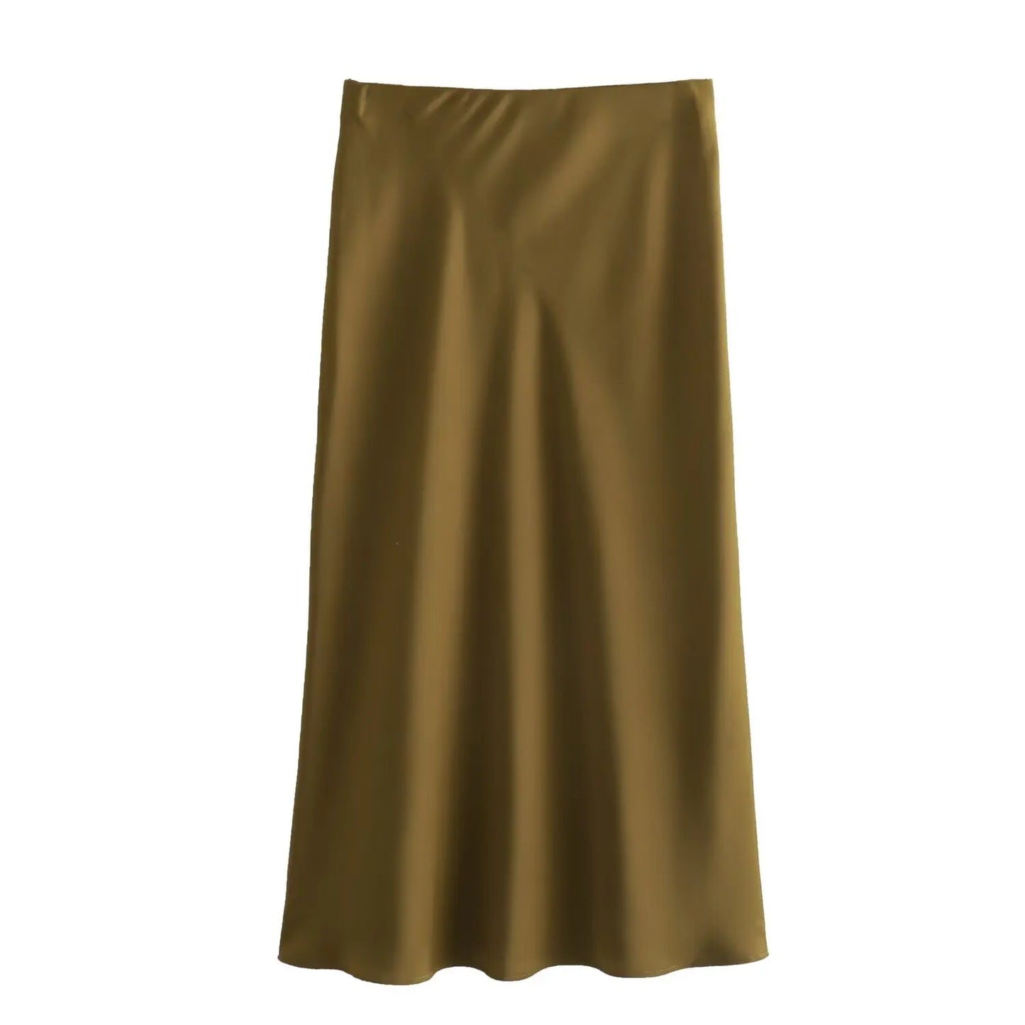 2026 New Women's European And American Style Fashion Silk Satin Texture High Waist Skirt Street Style Elegant Mid-length Skirt