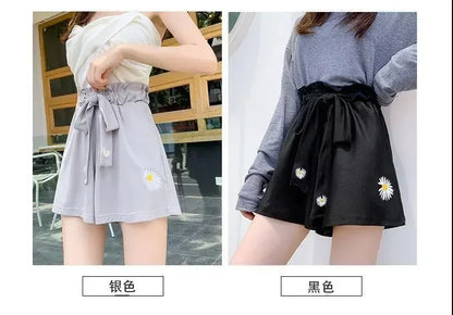 Summer Lightweight Black Casual Sports Pants Women Student Loose High-Waist Wide-Leg Shorts