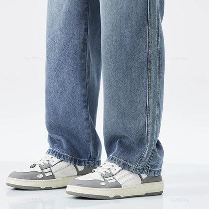 Spring Summer High Quality Soft Lyocell Fabric Jeans Men Thin Loose Wide Leg Pants Elastic Waist Casual Trousers Plus Size 28-40
