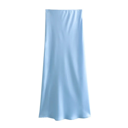 2026 New Women's European And American Style Fashion Silk Satin Texture High Waist Skirt Street Style Elegant Mid-length Skirt