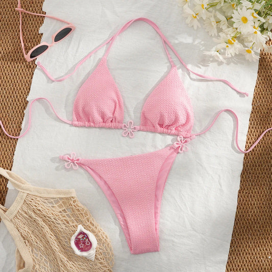 Sexy Halter Bikini 2025 Women Swimsuit Two Piece Swimwear Female Thong Bikinis Set Pink Swim Bathing Suits Brazilian Biquini