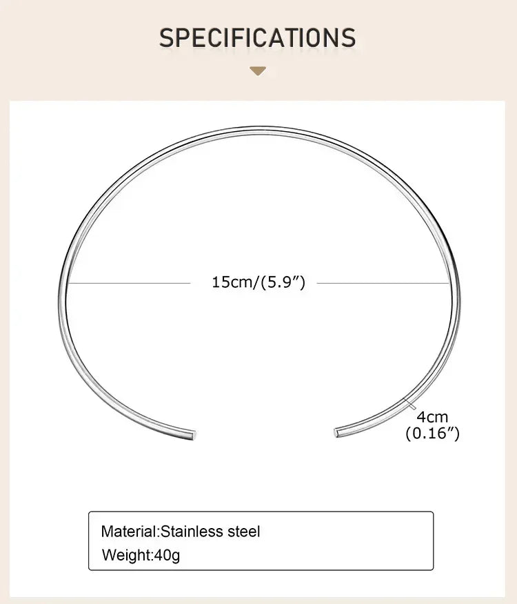 Choker Neck Cuff for Women, Open Collar Choker Torques Necklace Adjustable ,Simple Stainless Steel Jewelry