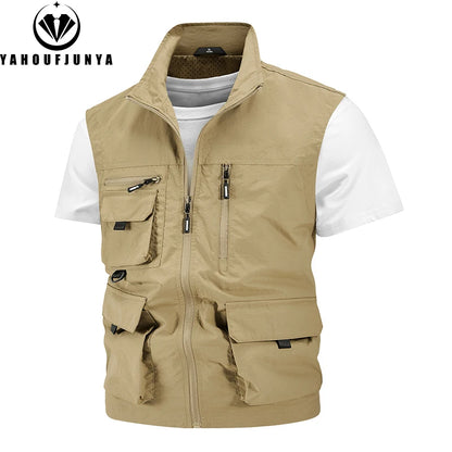 2024 Summer Men Sleeveless Fishing Tool Webbed Breathable Vest Men Many Pocket Outdoors Camping Thin Lightweight Loose Vest Male