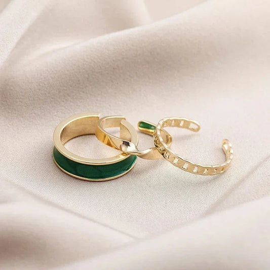 3pcs/set Adjustable Open Rings for Women White Green Enamel Oil Twists Weaving Geometry Ring Set Trendy Punk Personality Jewelry