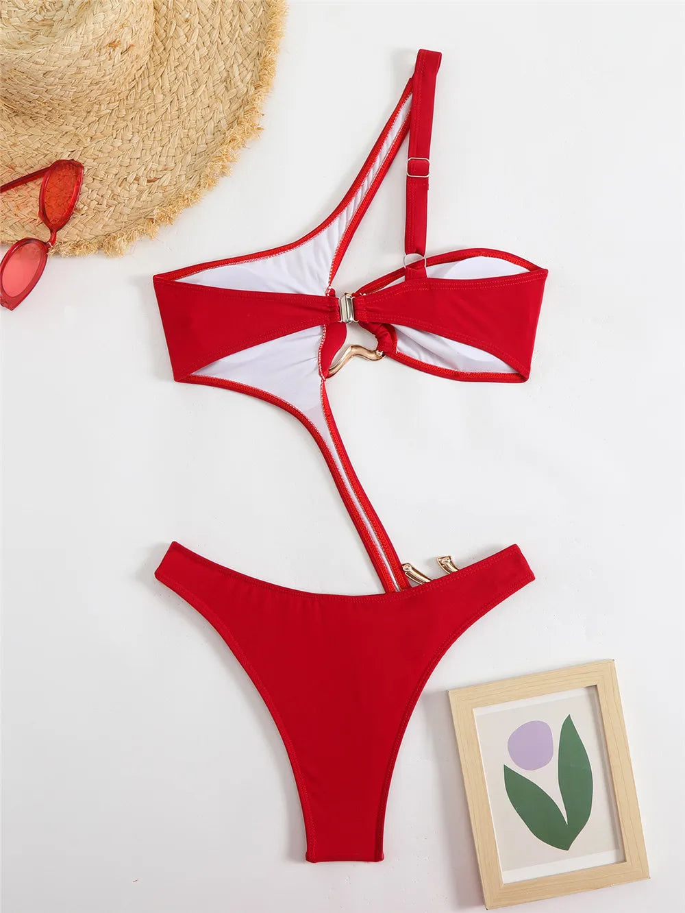 Sexy Black One Shoulder Swimwear One Piece Swimsuit Women 2026 Hollow Out Monokini Metal Ring High Cut Bathing Suit Swim Wear