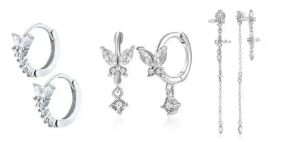 925 Sterling Silver Ear Needle Fashion Hoop Earrings White Crystal Luxury Women's Silver Earrings Wedding Women's Jewelry Gift