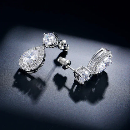 ZAKOL Classic Water Drop Cubic Zircon Bridal Dangle Earrings for Women Girl Trendy CZ Crystal Wedding Engagement Jewelry