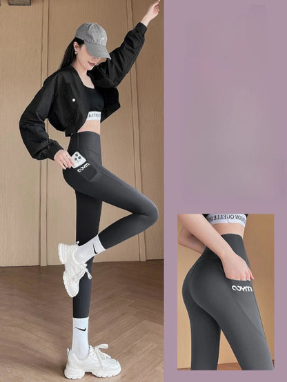 Horetong Women Sports Pants With Pocket High Waist Fitness Running Casual Streetwear Trousers Female Tight Workout Gym Clothing