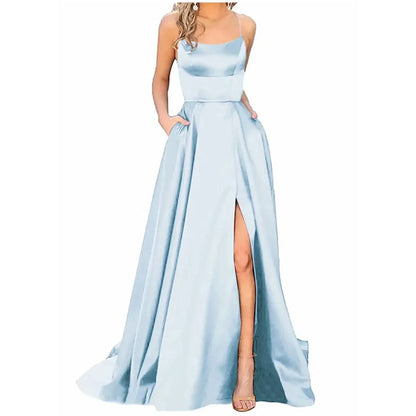 Navy Blue Bridesmaid Dress For Weddings Woman Guest 2024 Sexy Spaghetti Straps Split Prom Party Gowns Long Maid Of Dresses