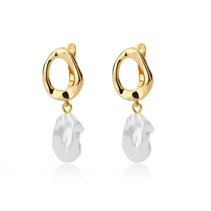 Circle Earrings For Women Vintage Punk Round Baroque Pearl Earrings Stainless Steel Circle Ear Clip Women Jewelry Gift Mujer