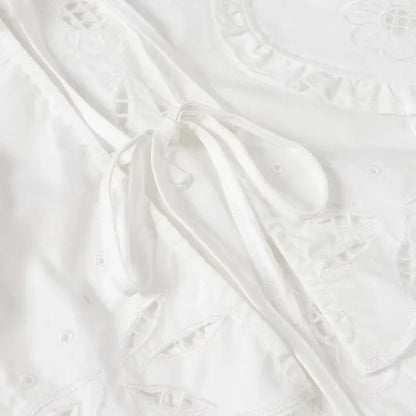 Foridol Heart Embroidery White Cotton Women Blouse Bowknot Spring Summer Lantern Sleeve Casual Shirt V Neck Loose Chic Blusa