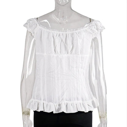 Phantasy Y2K Women Tops White Lace T-Shirt Button Tees Vintage French Style Tops 2025 Spring Summer Tops Female Streetwear