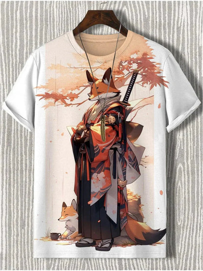 Samurai Cat Graphic T-Shirt – Japanese Style 3D Print Men's Tee