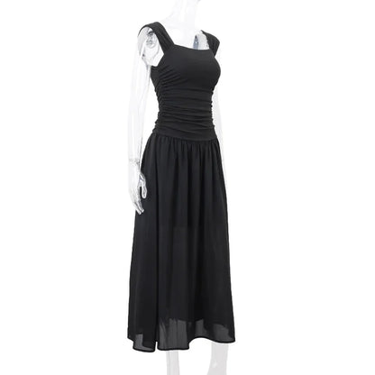 Ruched Bodycon Maxi Dress | Y2K Square Neck Slip Dress -femstylo