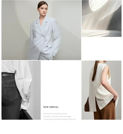 Amii Women's Top Minimalist 2025 Summer New Notched Lapel Contrast Material Patchwork One Button Short Sleeve Blazer 12542081