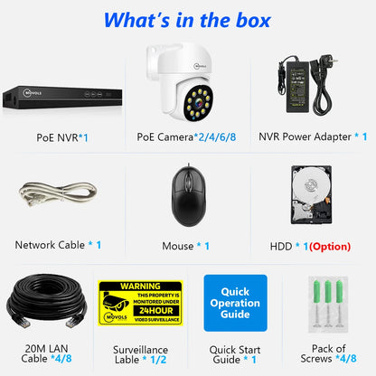 Movols 4K XMEYE POE Surveillance System 8MP 4MP Two Way Audio PTZ CCTV POE AI Security Camera 8CH P2P NVR Video Surveillance Kit