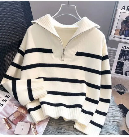 Sweater pullover women Spring and Autumn underwear 2026 New zipper stripe underlay short style popular premium sweater female