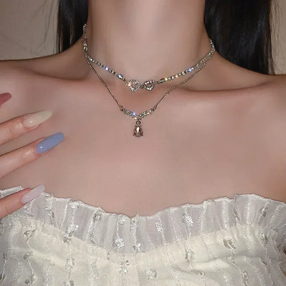 Luxurious Square Pink Zircon Pendant Necklace For Women Fashionable Personalized Daily Accessory Party Jewelry Birthday Gifts