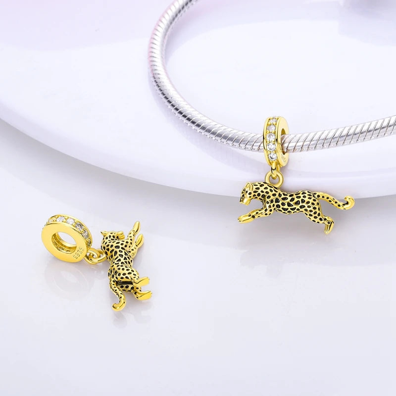Golden Sunflower Leopard Poodle Charms Beads Fit Bracelet Nacklace Jewelry DIY Gifts For Women