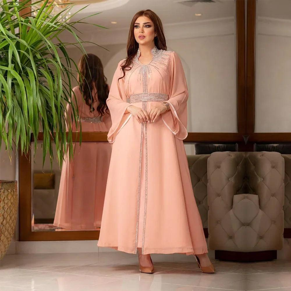Customized Luxury Abaya Diamonds Muslim Elegant Women Dresses Caftan Moroccan Dubai Kaftan Gown Evening Party Eid Mubarak Jalabi