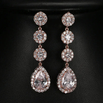 Minimalism Teardrop Round Zircon Long Dangle Earrings for Women 2021 Wedding Engagement Jewelry Bridal Drop Earrings Statement